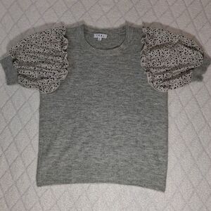 THML Gray Sweater with Patterned Ruffle Sleeves